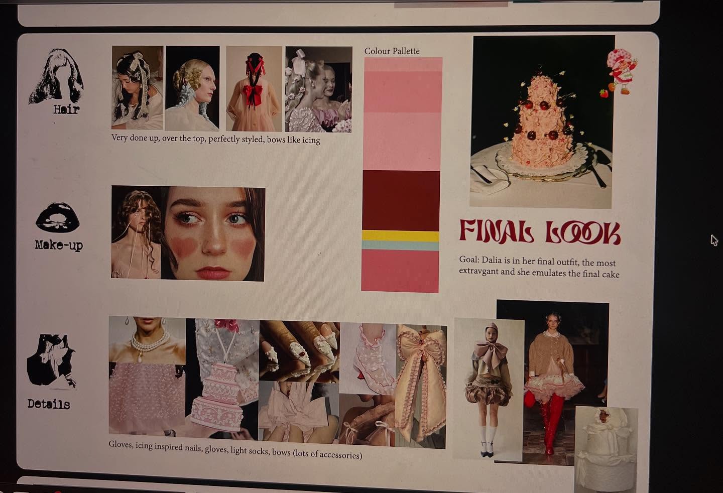 Process document: Final Look board — hair, make-up, details and colour palette