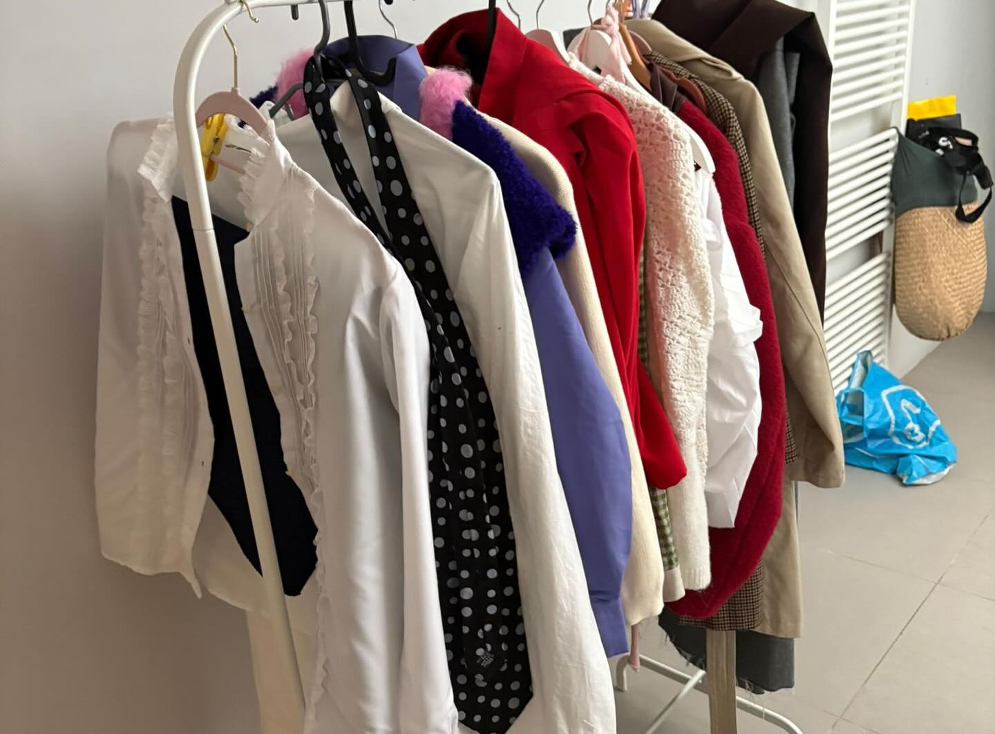 Behind the scenes: the sourced garment rail for Dalia and the extras