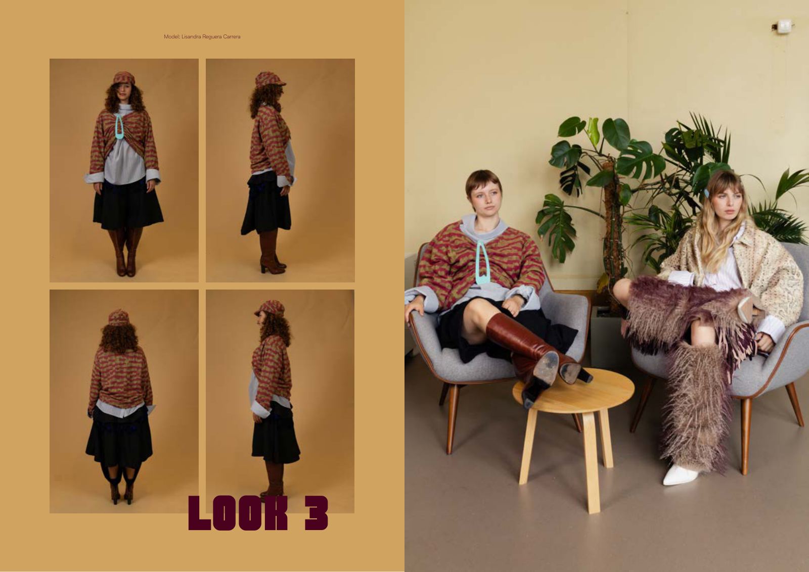 Look 3 — front, back and side views plus editorial image